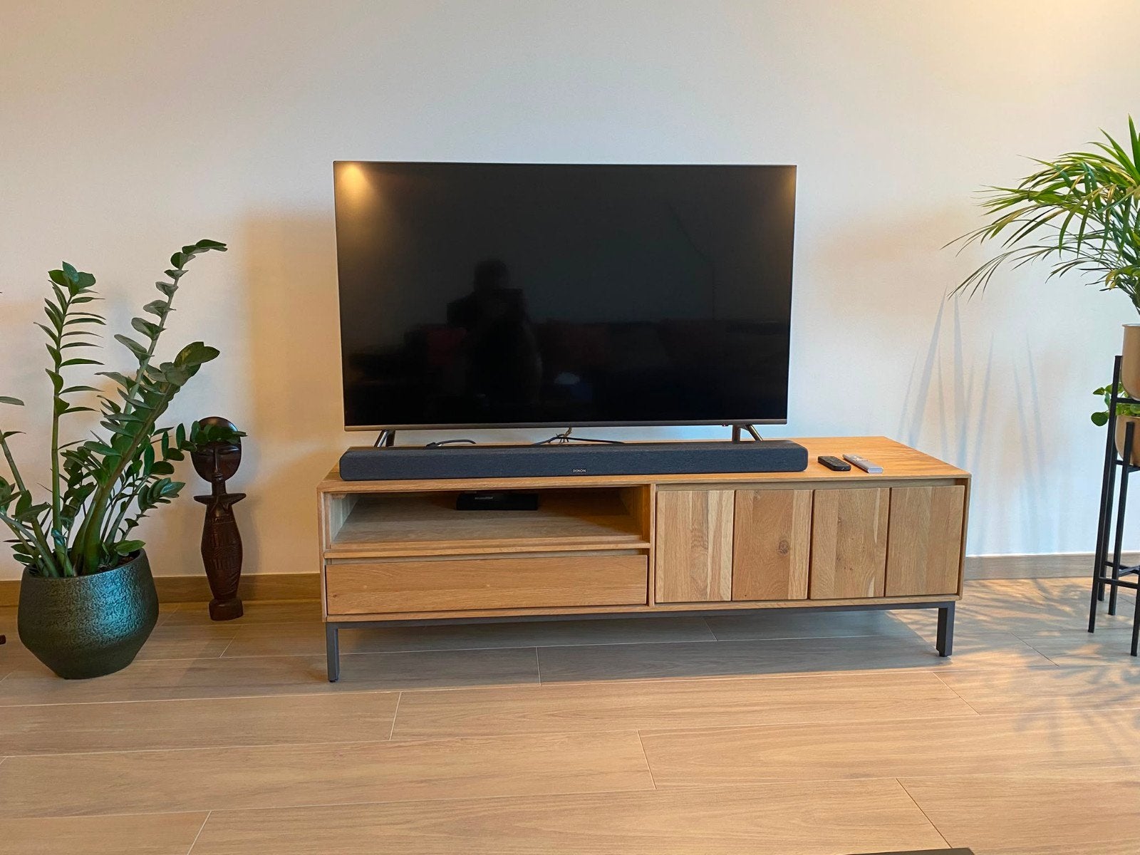 eiken TV meubel L145xH45xD45, Ophalen, Gebruikt, 100 tot 150 cm, Eikenhout