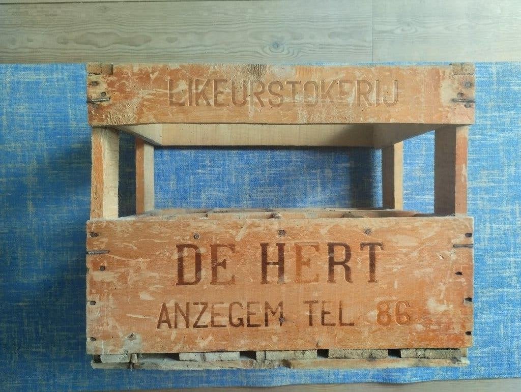 vintage transportkrat Likeurstokerij De Hert, Ophalen, Gebruikt, Overige houtsoorten