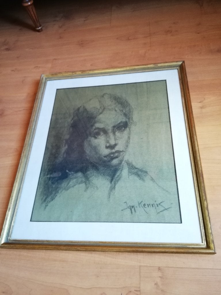 Portret van dame door Ignace Kennis prachtig ingelijst 61x53, Encadré, Portrait ou Personnes, Enlèvement, Dessin