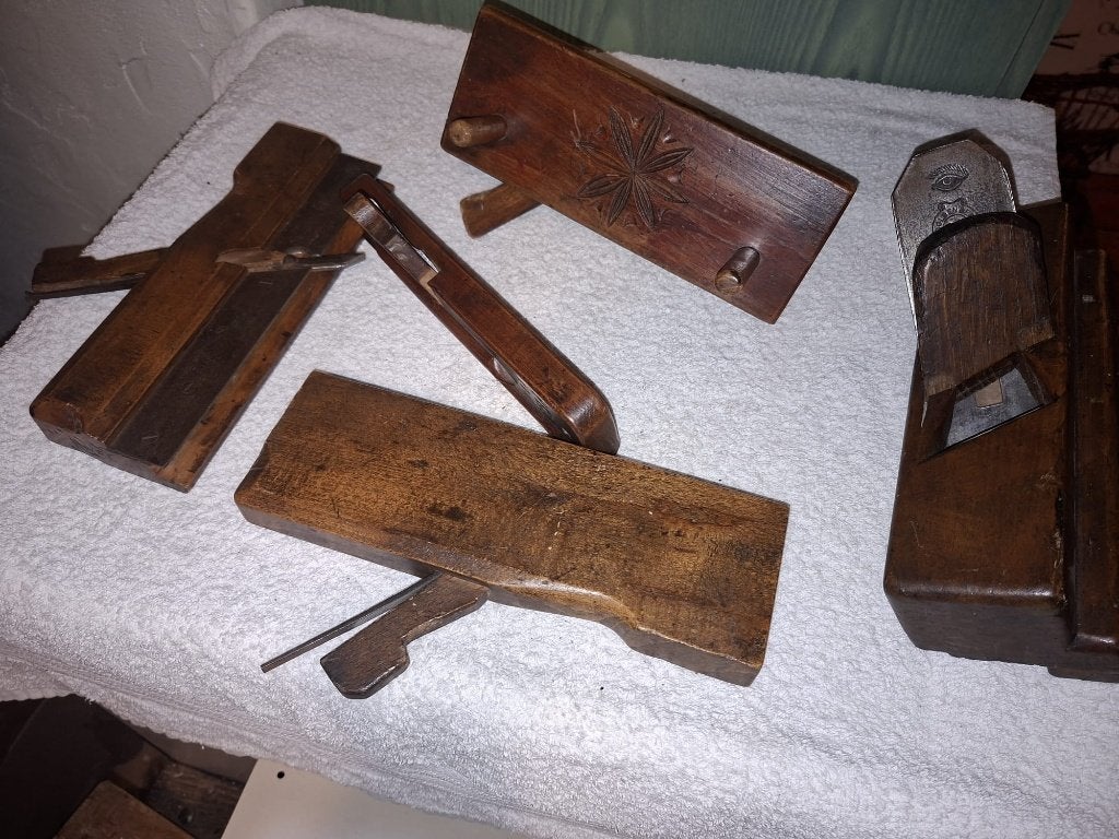5 oude houten schaven met init. , jaren 1800, Antiek en Kunst, Ophalen of Verzenden