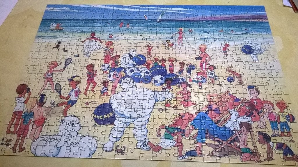 michelin a la plage puzzel 500 stukken  vintage jaar 1960, Ophalen, 500 t/m 1500 stukjes, Gebruikt, Legpuzzel