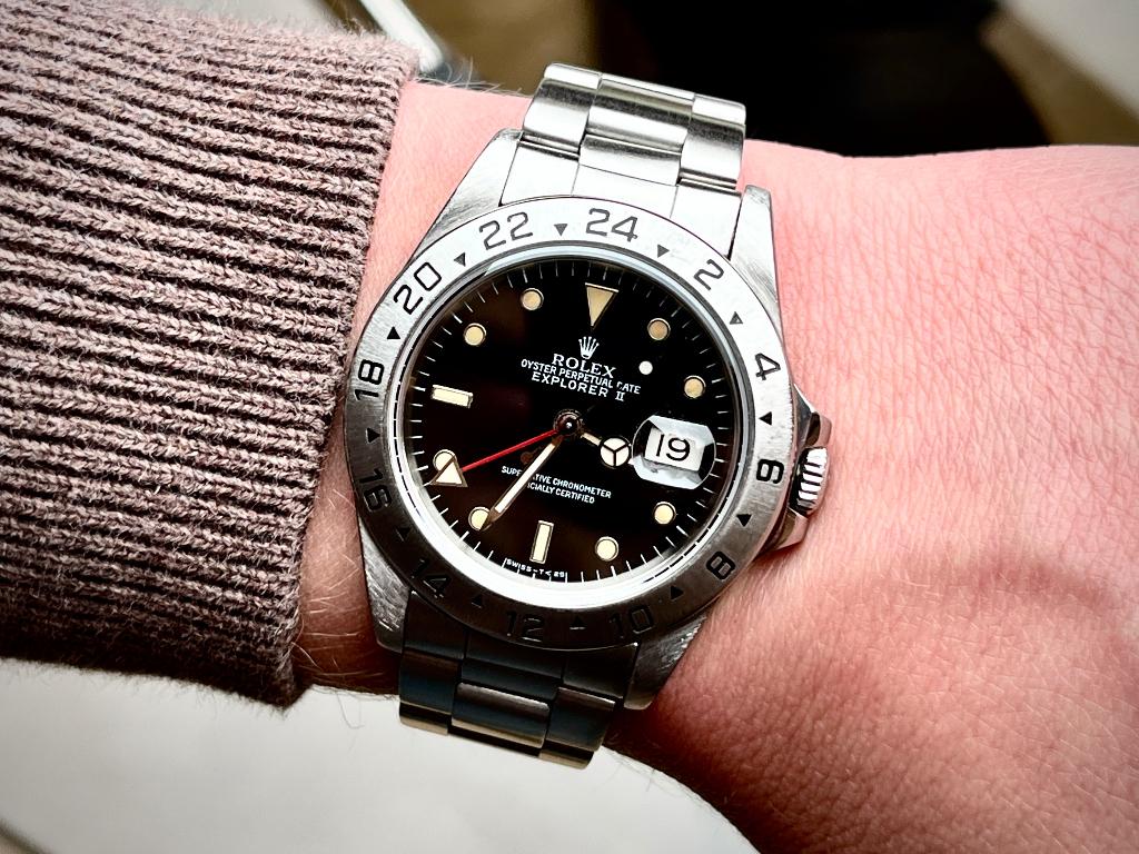 Rolex Explorer II 16570 * FULL PATINA TRITIUM - 1991 *, Montre-bracelet, Rolex, Enlèvement ou Envoi, Acier
