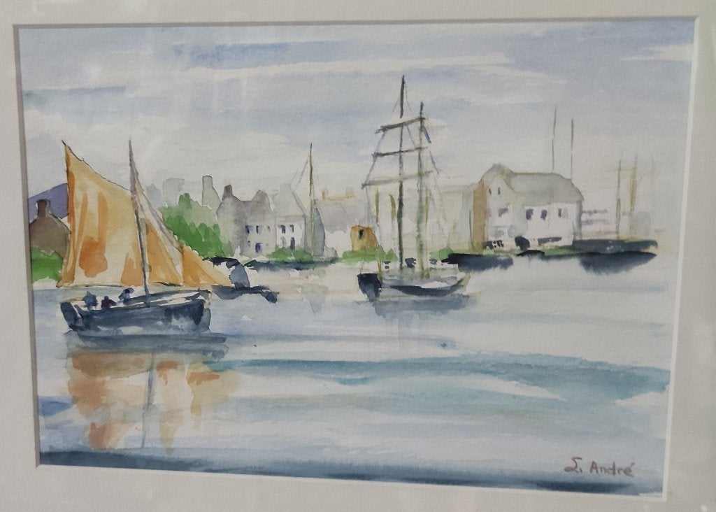 Aquarelle Bretagne, Encadré, Aquarelle, Enlèvement, Maritime / eau
