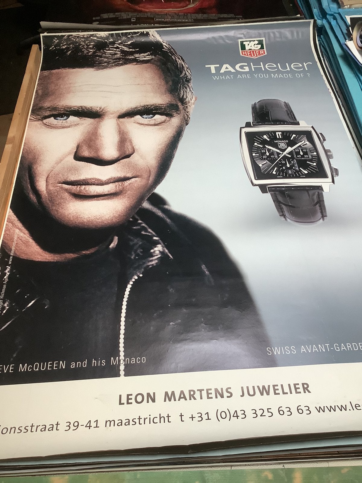 Tagheuer ,,monaco,, Steve McQueen   Poster  120-170 cm, Enlèvement ou Envoi