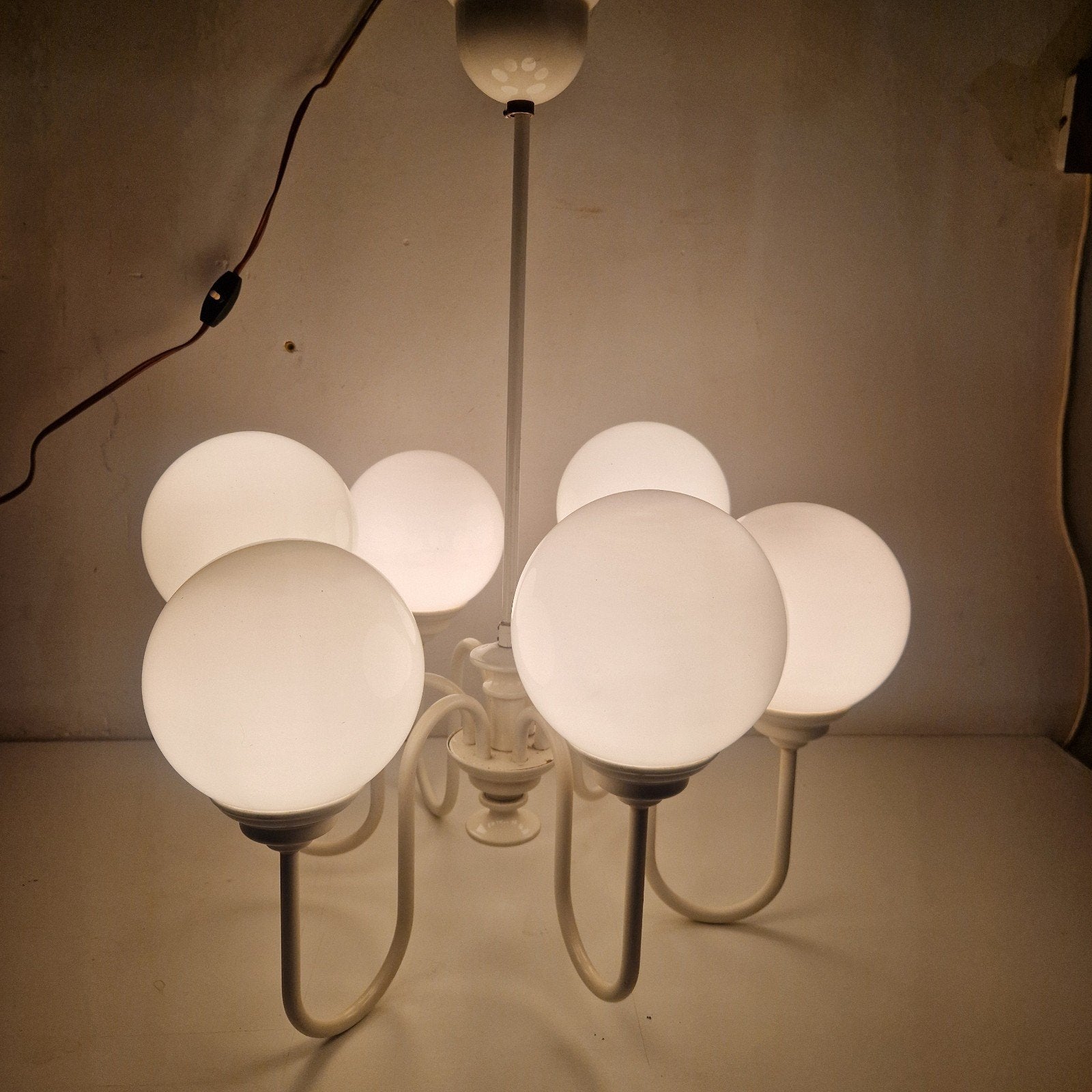 massive space age hanglamp plafondlamp ,  6 melkglas bollen, Ophalen of Verzenden