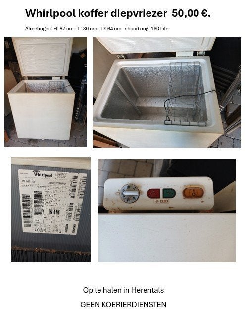 Whirlpool diepvries koffer, Elektronische apparatuur, Ophalen, Vrieskist, Gebruikt, Minder dan 85 cm
