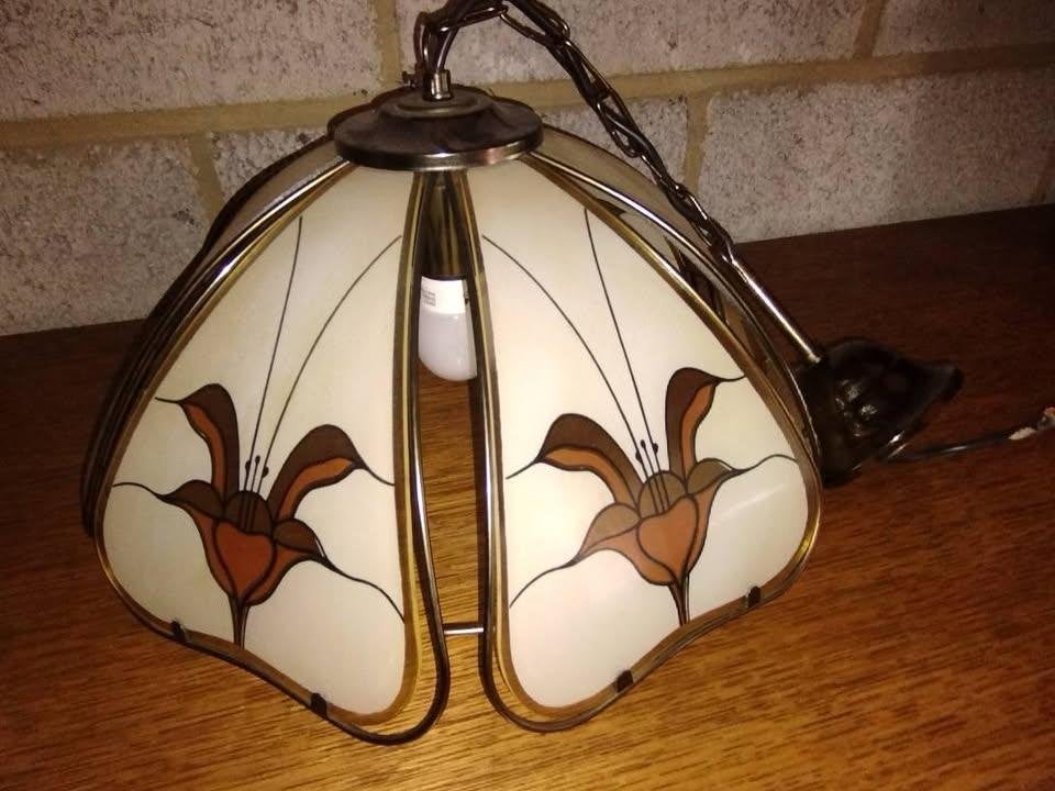 Vintage kroonluchter in glas en goudkleurig metaal, Ophalen