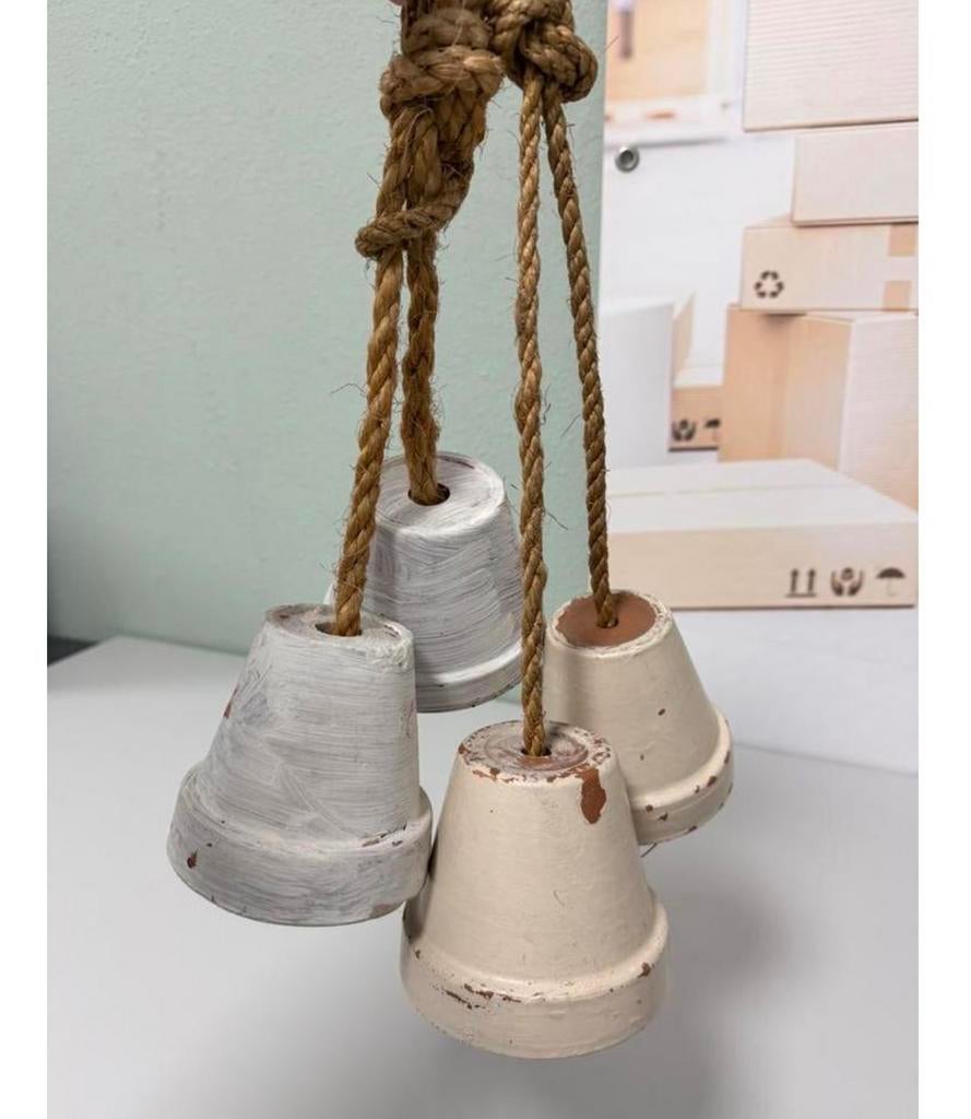 Cloche pot fleurs vintage — 4 pots en corde en terre cuite, Enlèvement ou Envoi