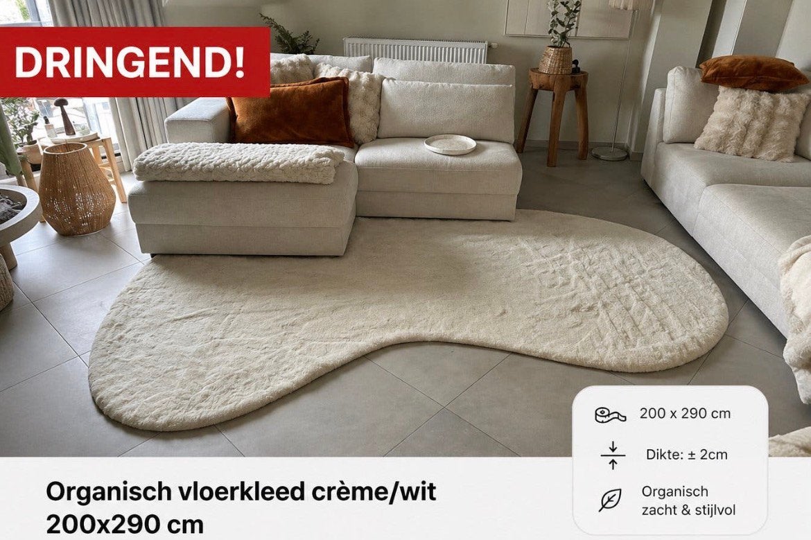 Dringend! Organisch vloerkleed crème/wit – 200  290 cm, Ophalen