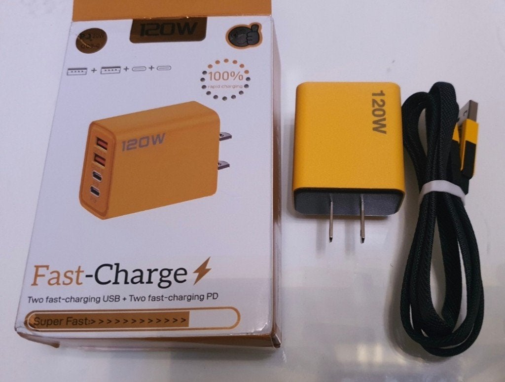 Nieuwe 120W Snellader (Fast-Charger) met USB & USB-C – Geel, Telecommunicatie, USB-C, Ophalen of Verzenden, Nieuw, Snellader