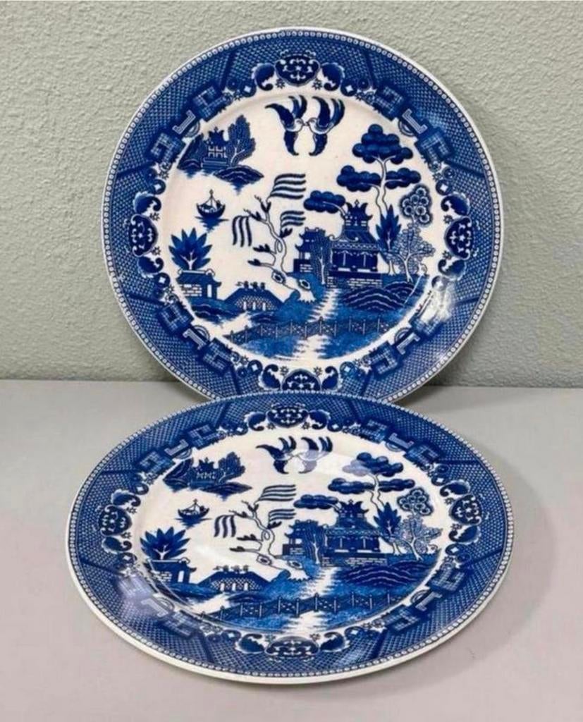 2X antiek Bord 1940 Blue Willow Japan Japans japanese borden, Antiek en Kunst, Ophalen of Verzenden