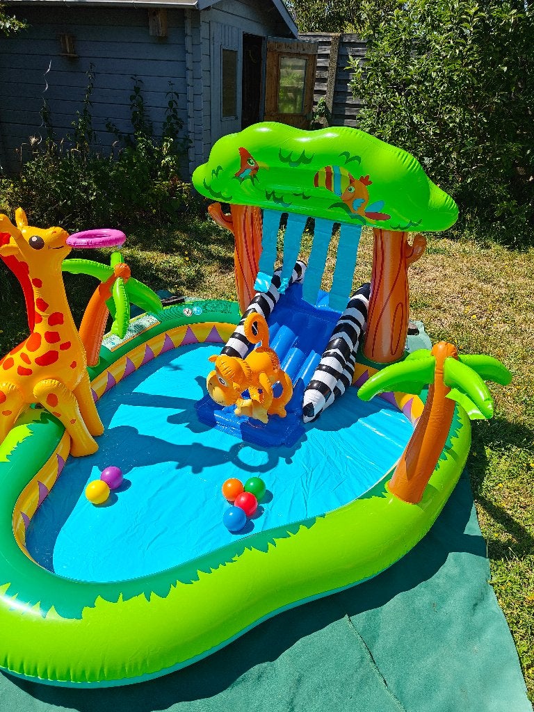 Intex kinderzwembad met glijbaan en jungle Dieren, Jardin & Terrasse, Piscines, Comme neuf, Piscine gonflable, 80 à 120 cm, 200 à 400 cm