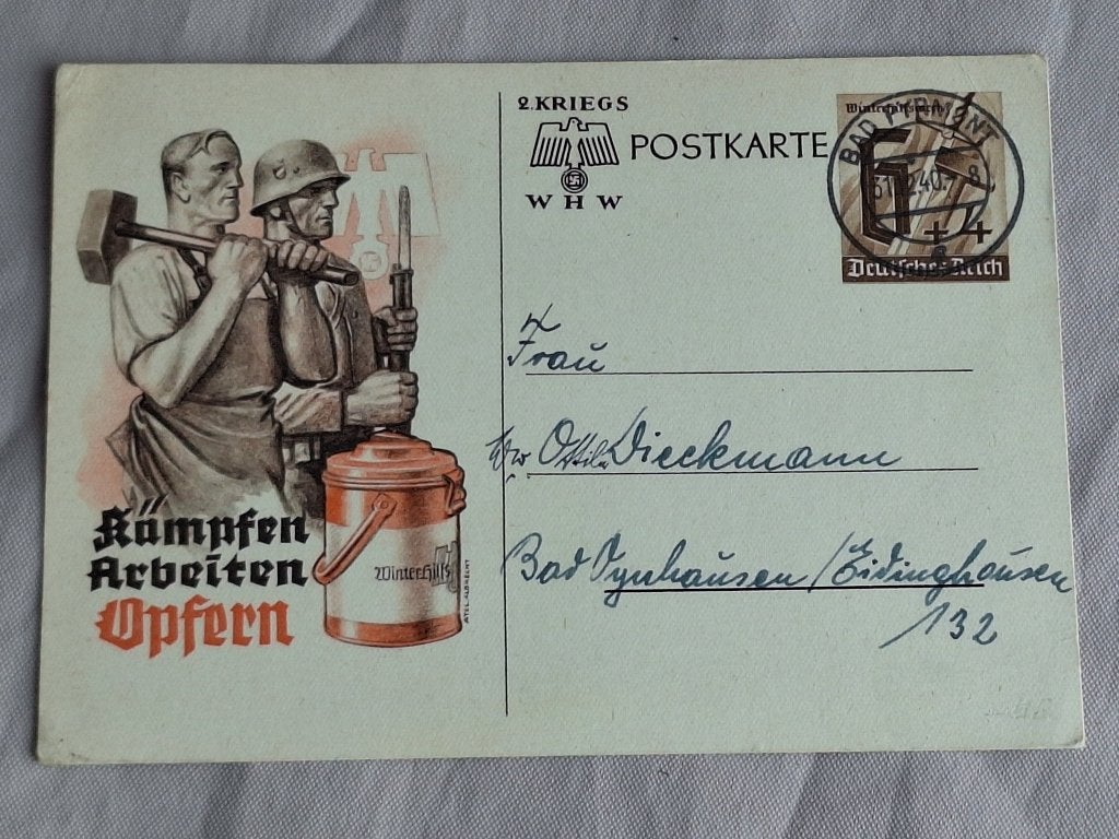 Carte postale propagande allemande ww2 Winterhilfswerk, Ophalen of Verzenden, Landmacht, Overige typen