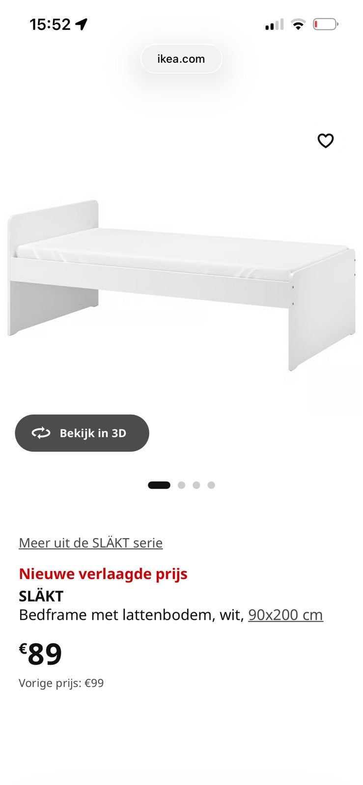 Ikea Slakt bed wit 1 pers, Ophalen, Zo goed als nieuw