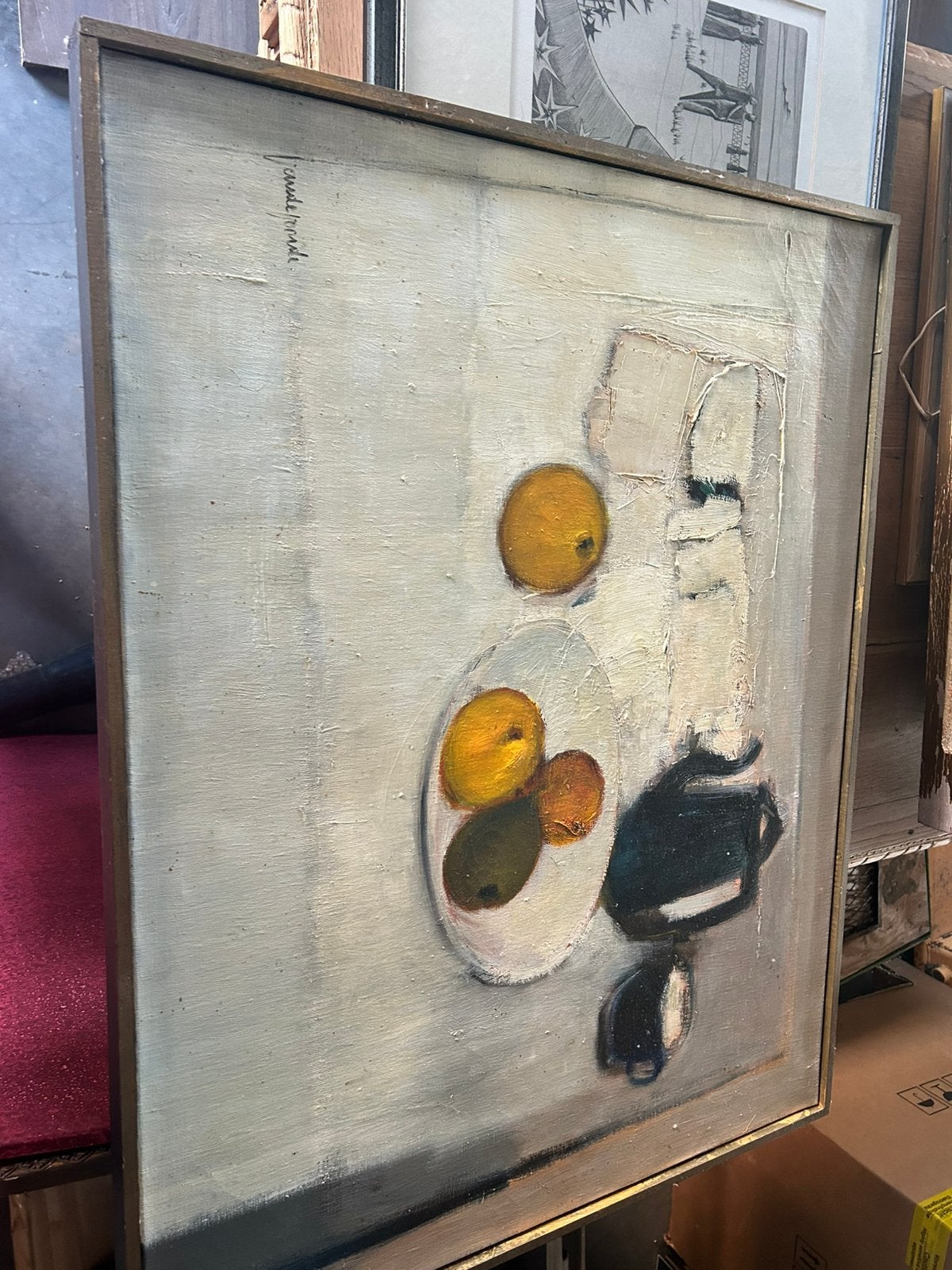 Stilleven met Fruit en Kan – André Vandevoorde Omschrijving, Doek, Stilleven, Impressionistisch, Ophalen of Verzenden