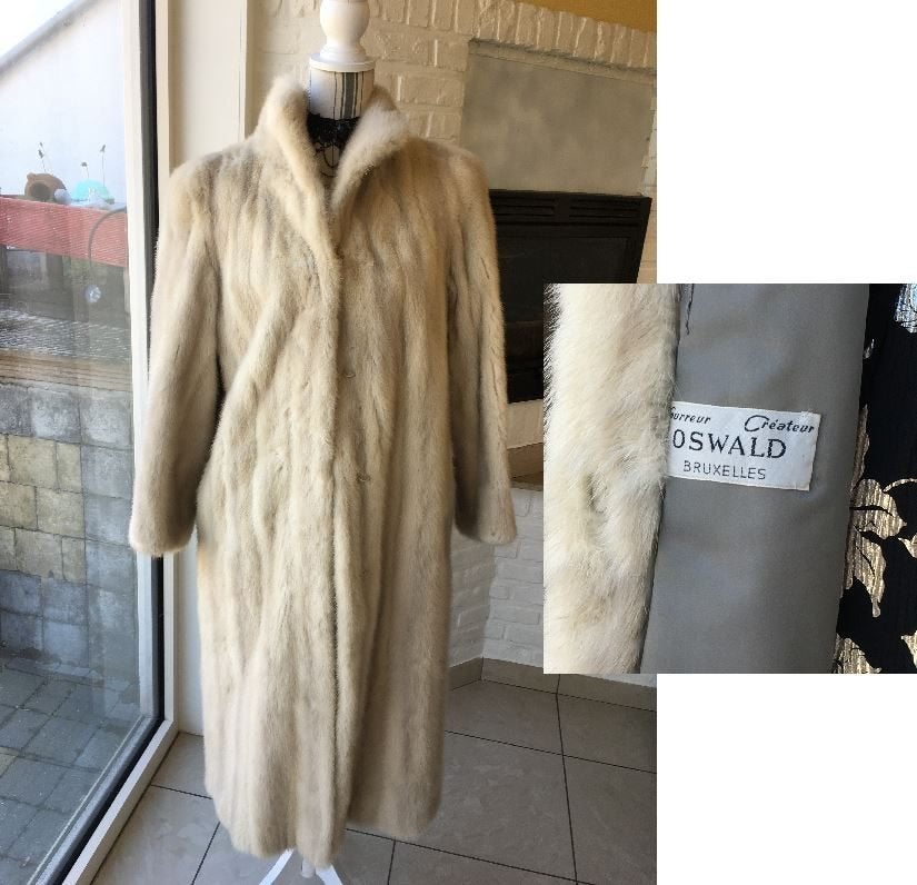 Elegante lichte nerts mantel – maat 38-40 – Oswald Bruxelles, Vêtements | Femmes, Enlèvement, Comme neuf, Taille 38/40 (M), Beige