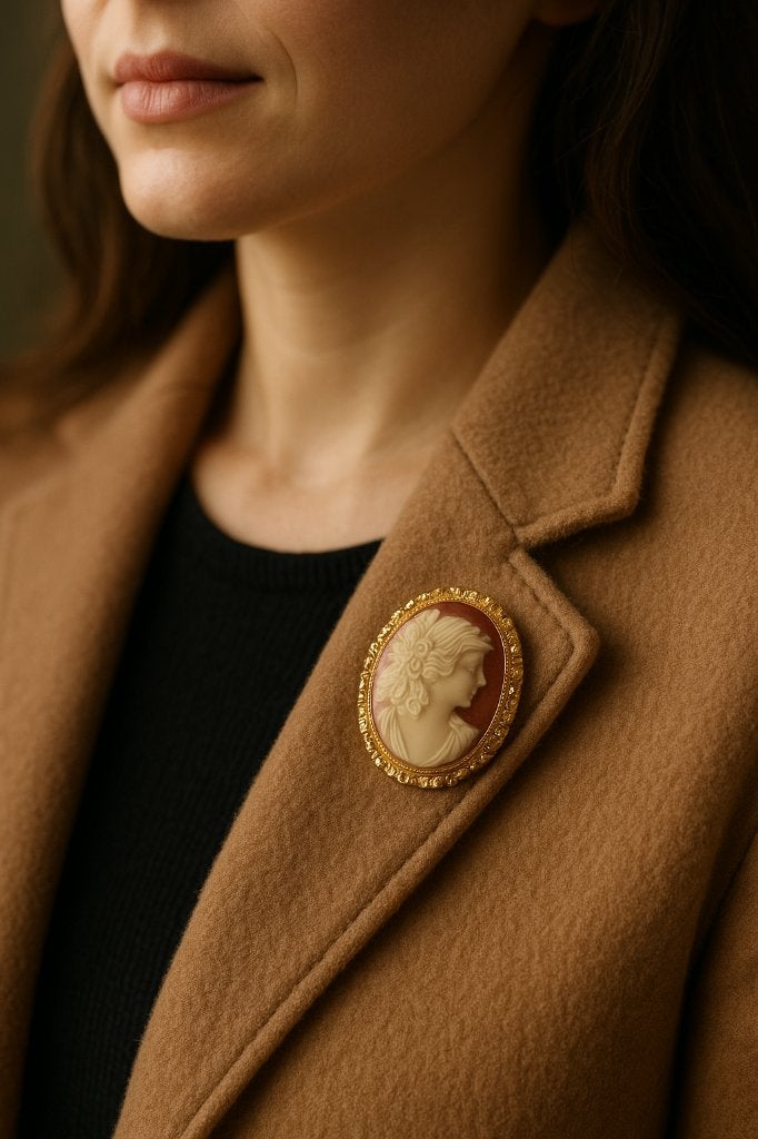 Vintage cameo-broche – 4,5  3,5 cm, Ophalen of Verzenden, Gebruikt