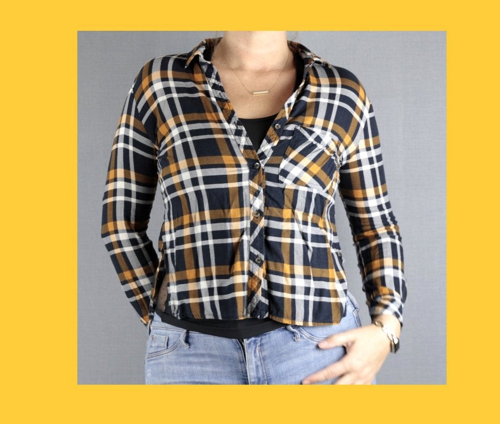 Blauw-geel hemd van Bershka - Maat XS, Kleding | Dames, Ophalen of Verzenden, Maat 34 (XS) of kleiner, Blauw
