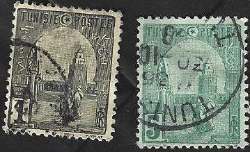 2 Postzegels Tunesië 1906 Diverse onderwerpen, Postzegels en Munten, Postzegels | Afrika, Ophalen of Verzenden, Tunesië, Gestempeld