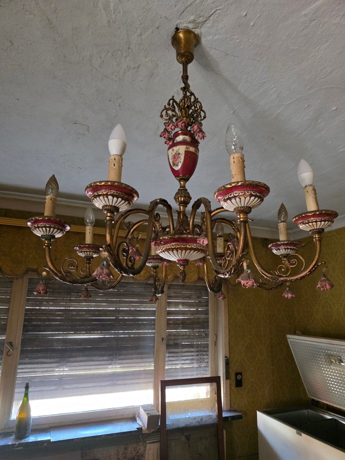 Klassieke Belgische messing kroonluchter (ca. 1950–1970) – S, Huis en Inrichting, Lampen | Kroonluchters, Ophalen