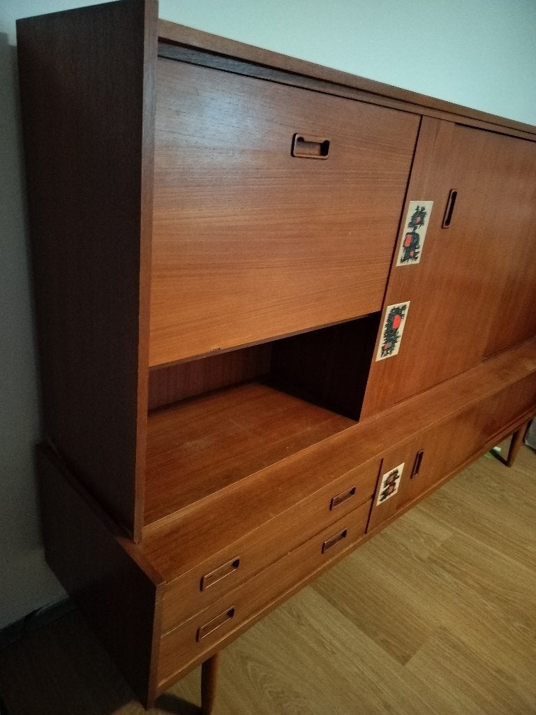 Vintage highboard jaren ’60 teak kast 2 delen, Enlèvement, Utilisé