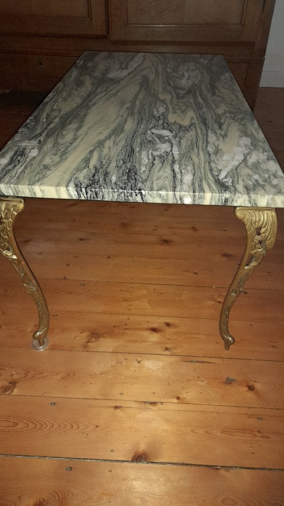 Vintage marmeren salontafel met messing poten, Ophalen, Gebruikt, Rechthoekig