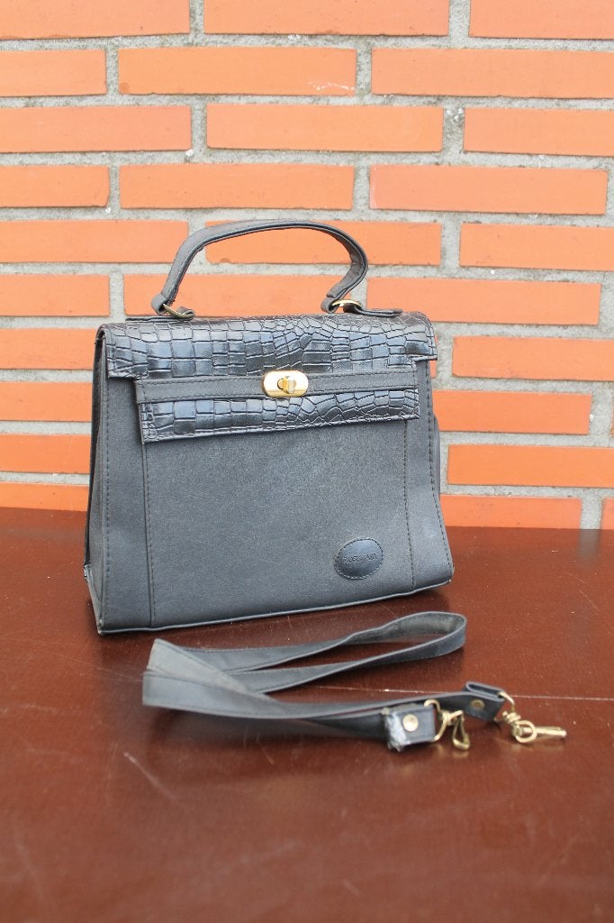 Sac à main Vintage '70 Rosemary Black avec poignée. rétro, Enlèvement ou Envoi, Utilisé, Noir, Sac à main