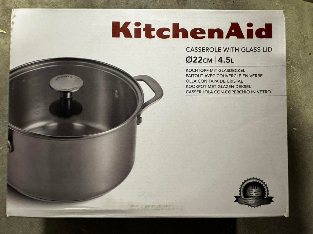 KitchenAid Kookpan met Glazen Deksel Ø22cm 4.5L, Ophalen of Verzenden, Nieuw, Kookpan of Snelkookpan
