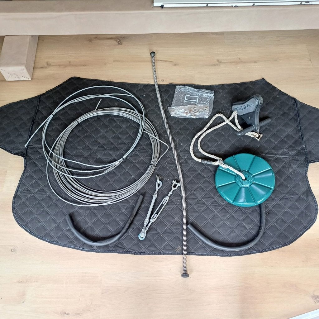 Zipline / kabelbaan inclusief schotelschommel - 30 meter, Enlèvement ou Envoi, Utilisé, Balançoire