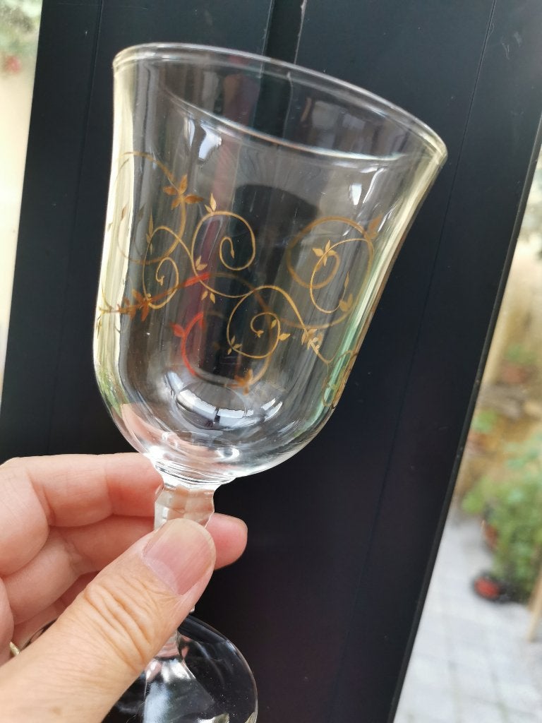 6x Vintage witte wijnglazen goudkleurige tekening set van 6, Enlèvement ou Envoi
