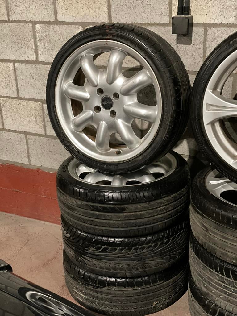 Brock 17 inch 4X100 lichtmetalen velgen met banden, Pneus et Jantes, Véhicule de tourisme, 205 mm, 17 pouces