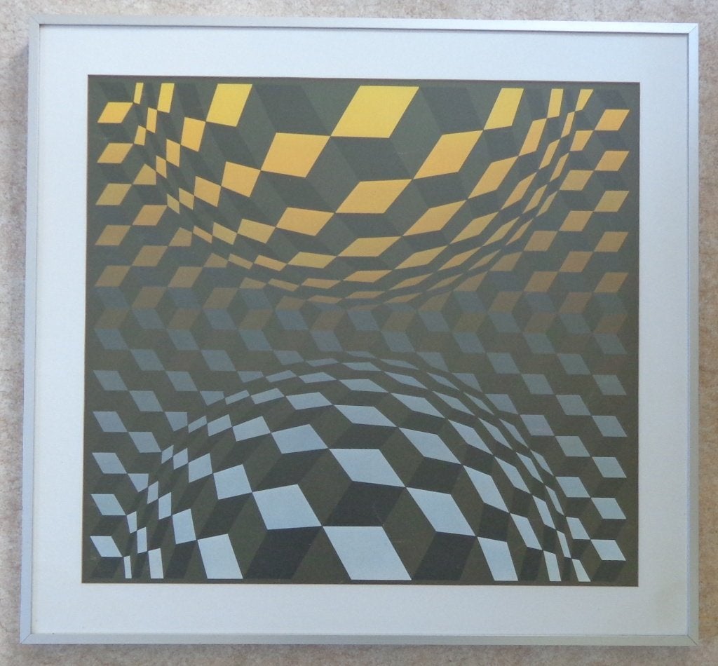 VICTOR VASARELY / GEOMETRIE / OFFSETLITHO / 63x68cm / KADER, Avec verre, Enlèvement ou Envoi, Abstrait, Lithographie