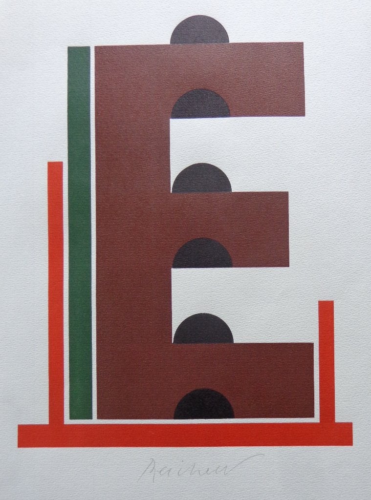 JOSUA REICHERT / TYPOGRAPHIE E / KLEURLINOGRAFIE / 33x23cm, Gelimiteerde oplage, Ophalen of Verzenden, Overige onderwerpen, Linosnede
