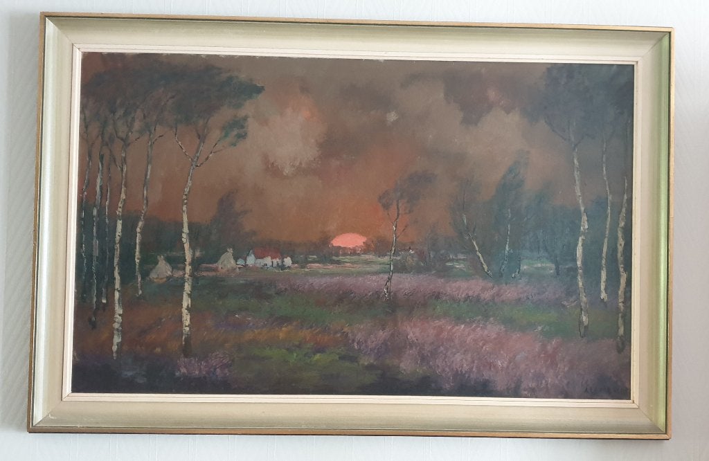 Schilderij, Peinture à l'huile, Paysage, Enlèvement, Vintage