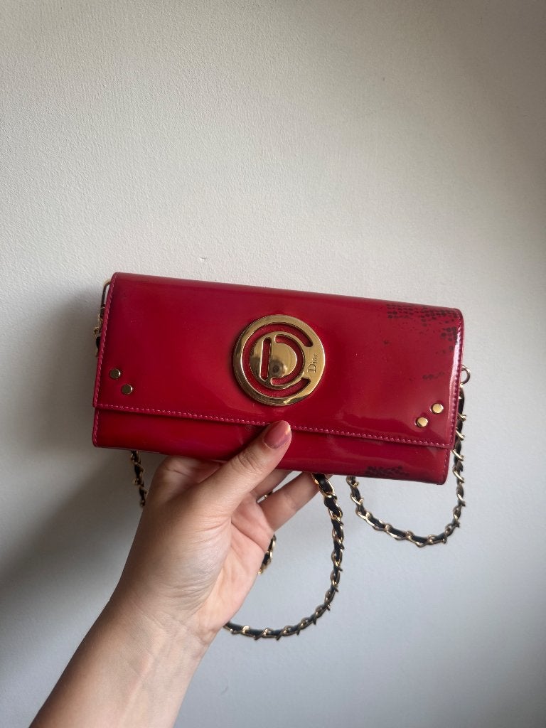 Vintage Christian dior wallet on chain, Ophalen of Verzenden, Gebruikt, Rood, Handtas