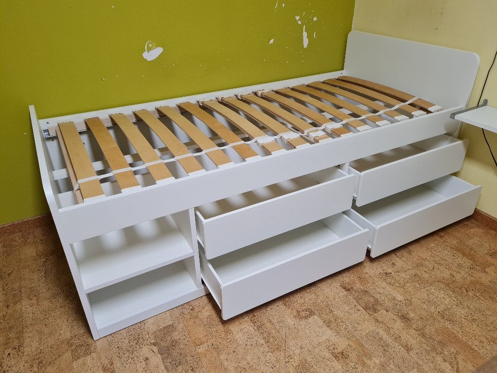Bed, met opslag en lattenbodem, wit, 90x200 cm, Ophalen, Kinderkamerdecoratie, 90 cm, Wit