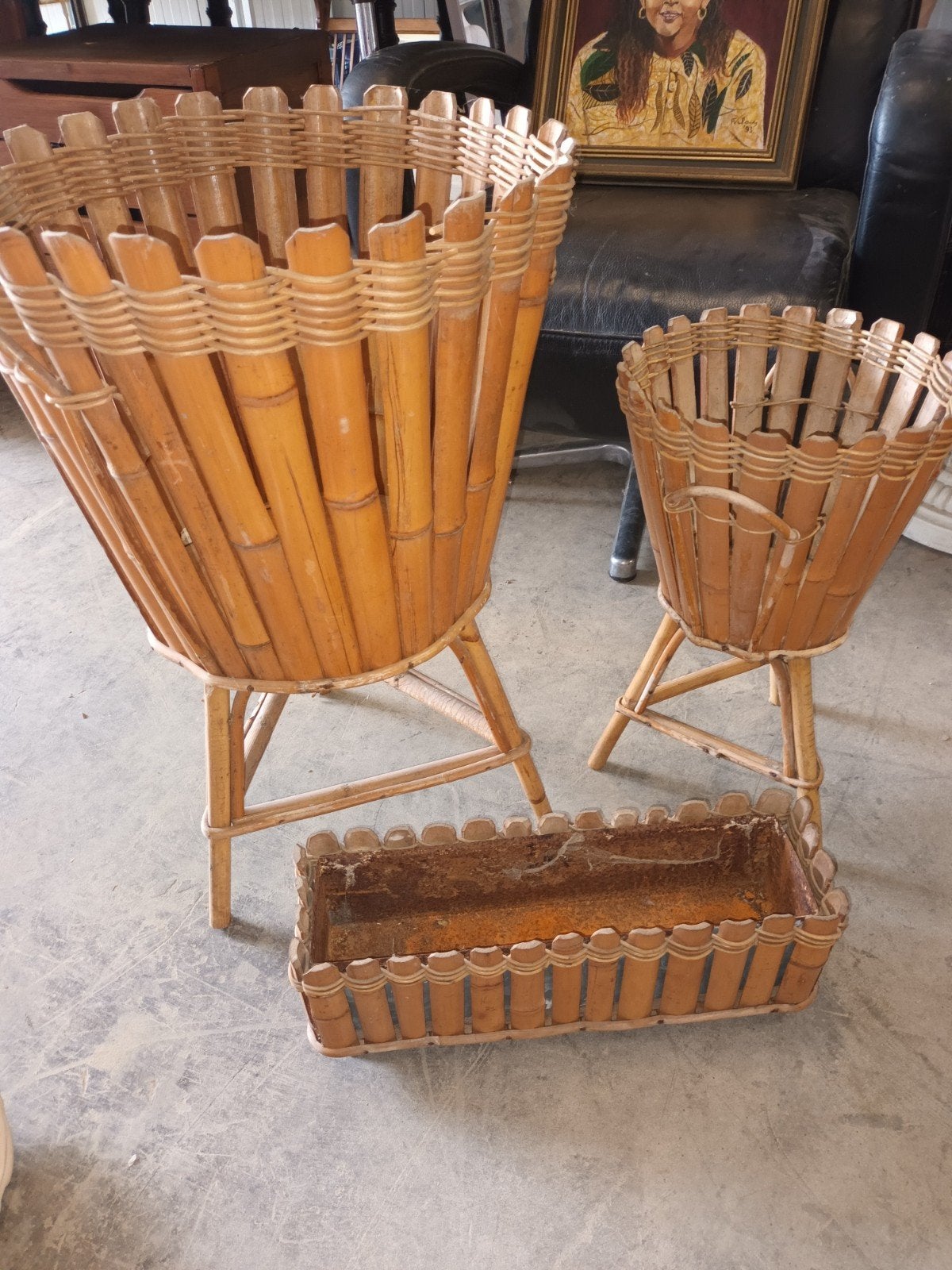 Vintage plantenstaanders en plantenbak. 3 stuks, Tuin en Terras, Bloembakken en Plantenbakken, Gebruikt, Ophalen of Verzenden