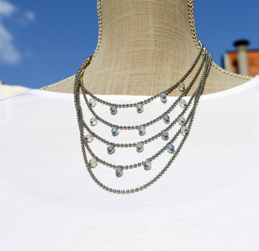 Mooie fantasieketting met meerdere rijen, Ophalen of Verzenden, Zo goed als nieuw, Zilver, Overige materialen