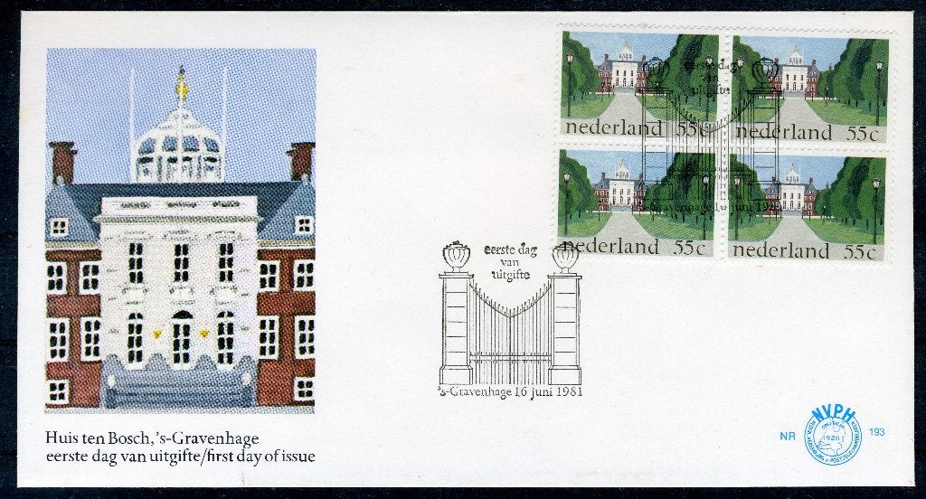 NEDERLAND E193 FDC 1981 - Huis ten Bosch (4 stuks), Verzenden, Na 1940, Gestempeld