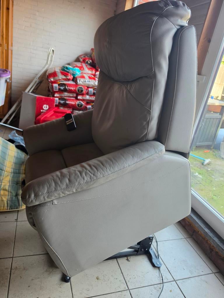 Lichtkleurige lederen relaxzetel met opstaan hulp, Ophalen