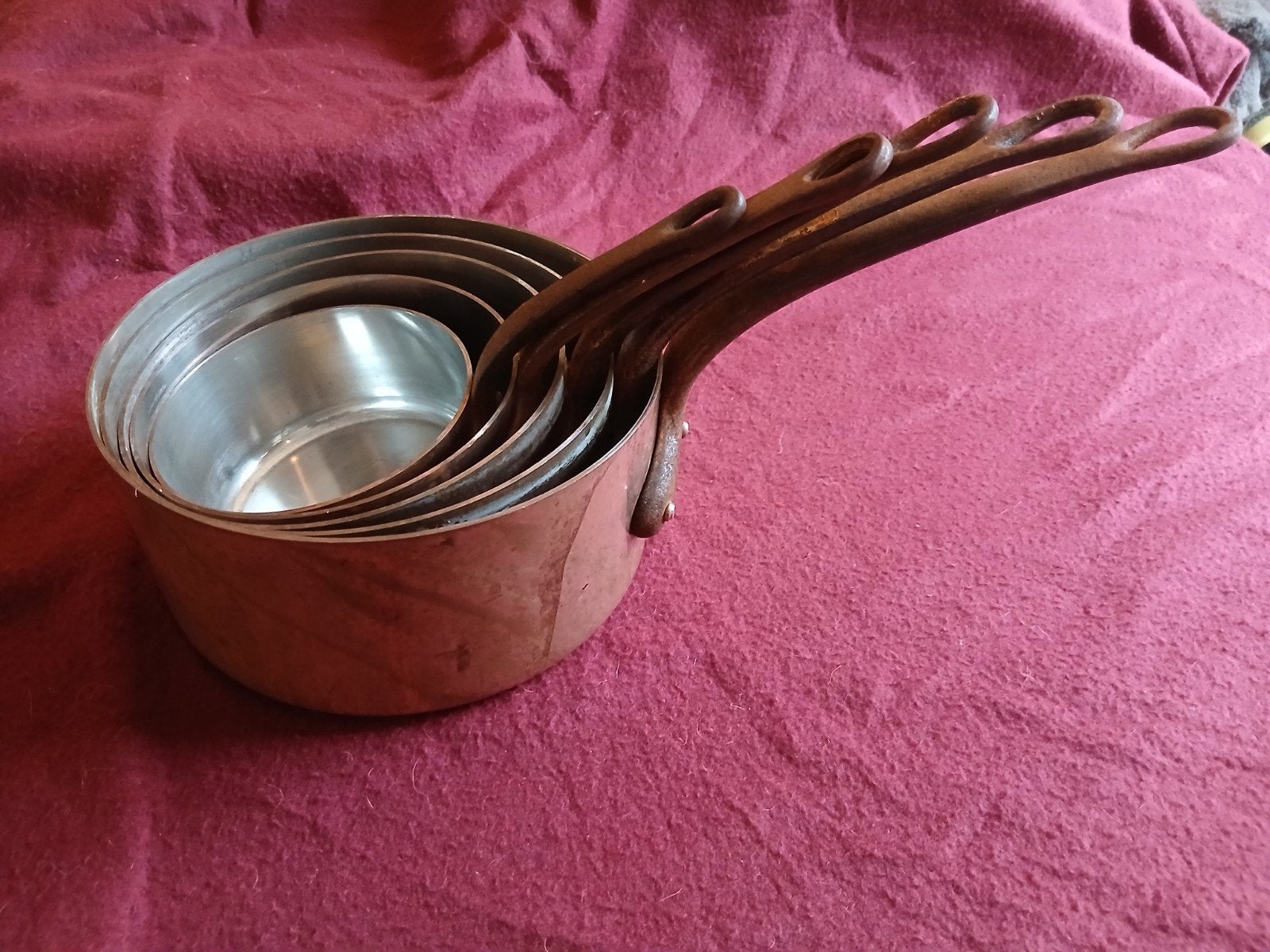 Zware 5-delige Franse Koperen Steelpannenset, Ophalen, Stapelbaar, Pannenset, Koper