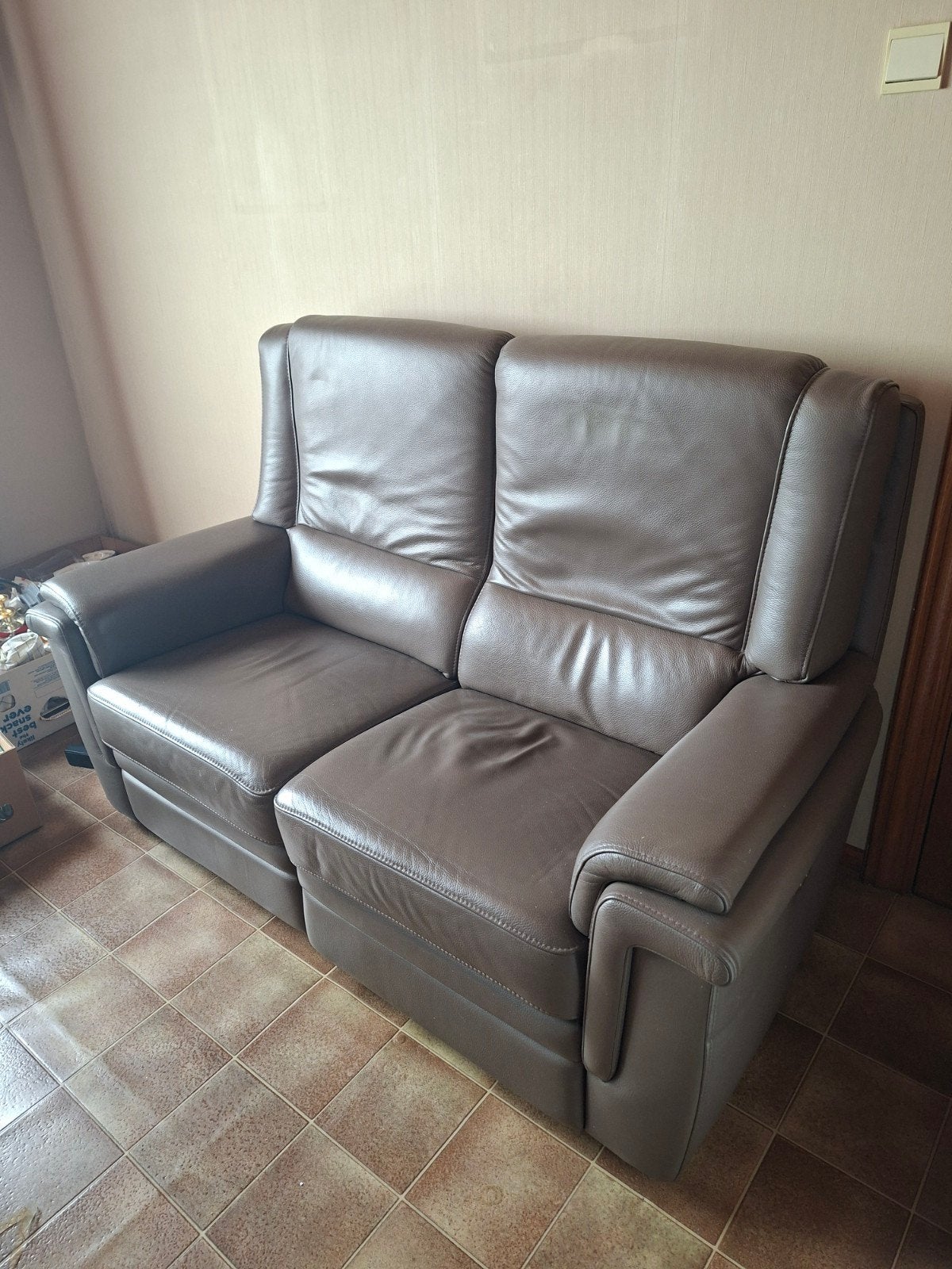 2 lederen zetels (tweezit met relax), Huis en Inrichting, Ophalen, Gebruikt, Tweepersoons, Leer