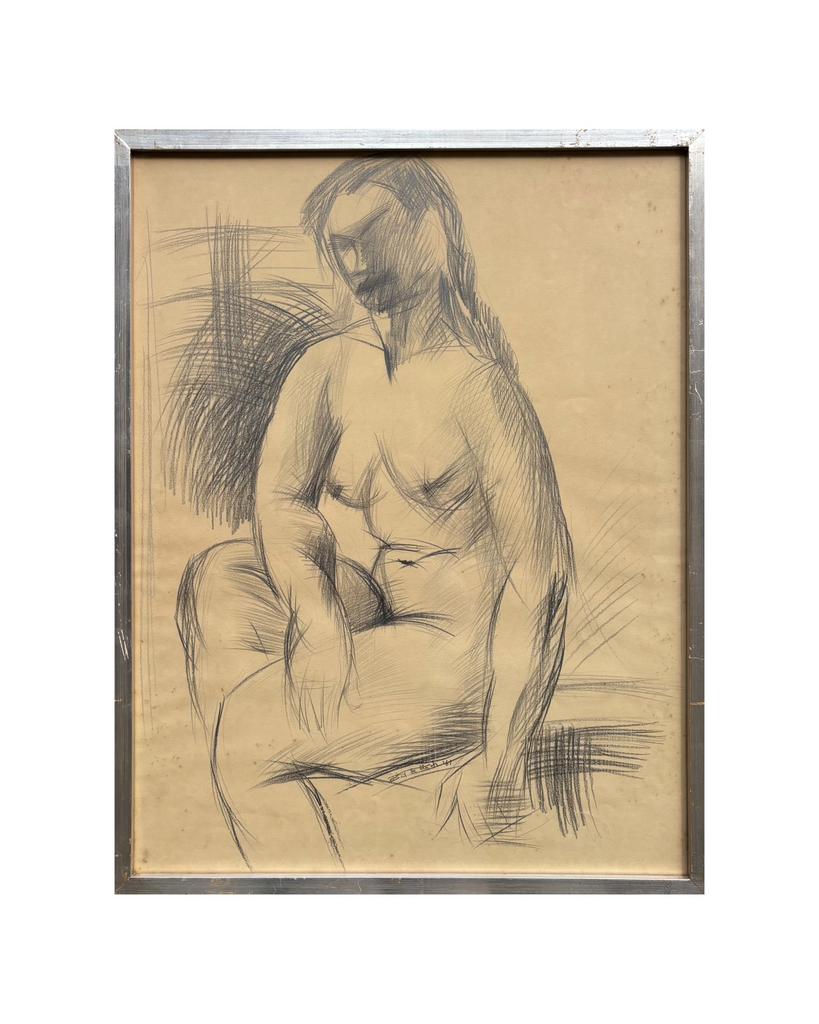 Dessin au crayon d'une femme nue par Bert De Clerck, Enlèvement