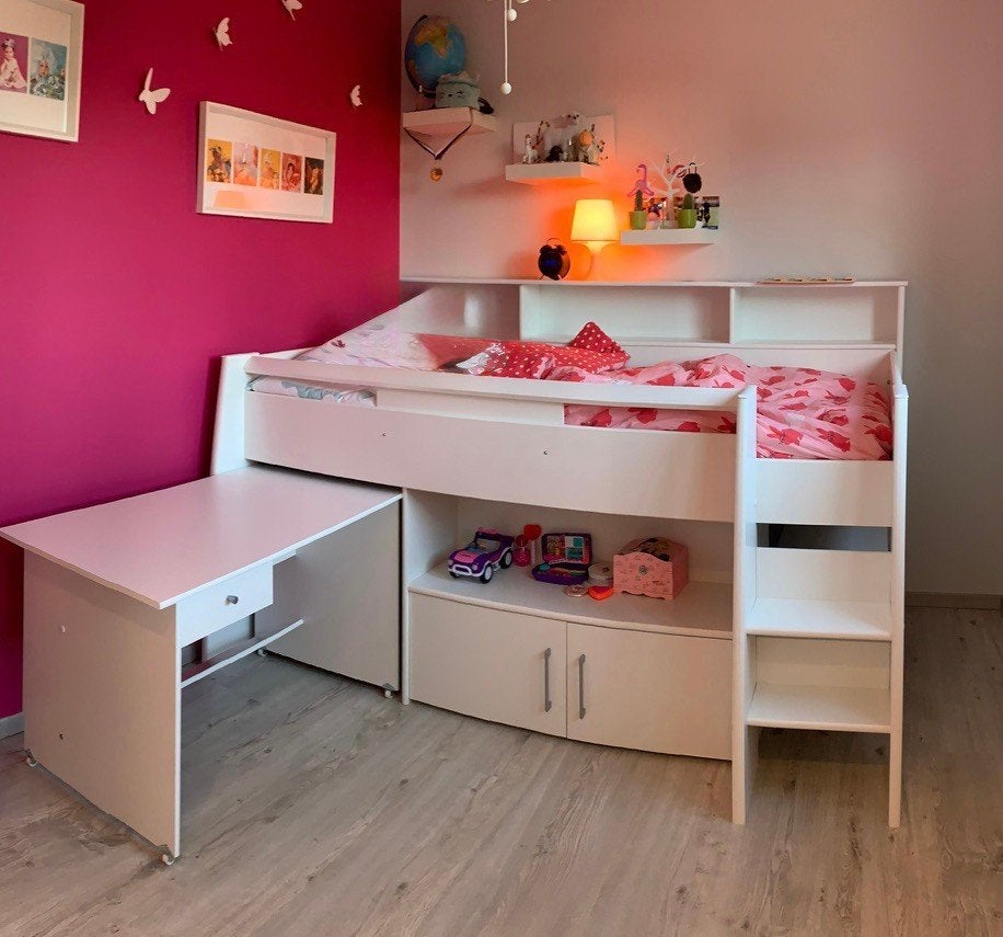 Halfhoogslaper met bureau, Ophalen, Gebruikt, Hoogslaper of Stapelbed, 100 cm of meer