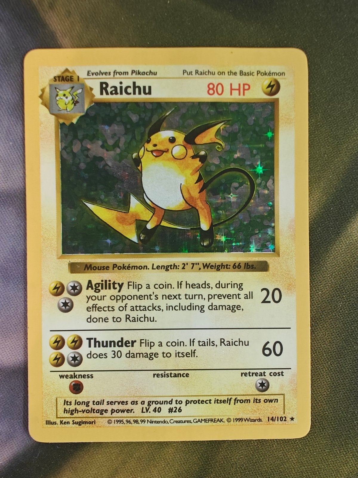 Pokémon shadowless BASE raichu 14/102, Hobby en Vrije tijd, Ophalen