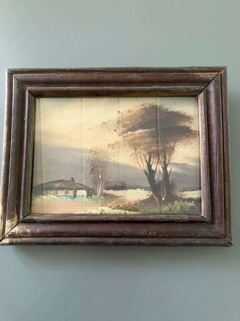Klein antiek schilderijtje, L 30 cm., Antiek en Kunst, Kunst | Schilderijen | Klassiek, Ophalen of Verzenden