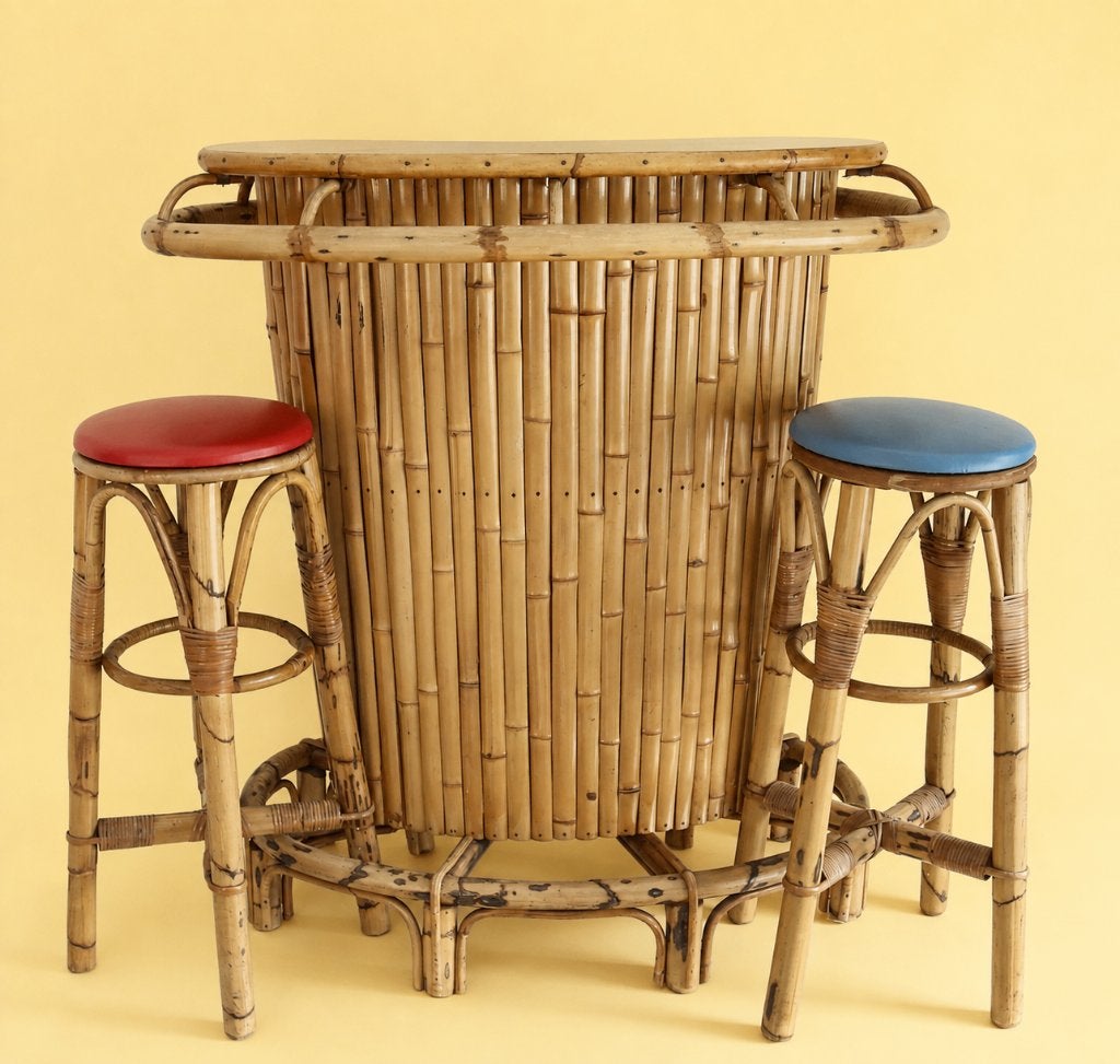 Vintage mid-century bamboe Tiki cocktailbar 60s / Retro Bar, Ophalen, Huis en Inrichting