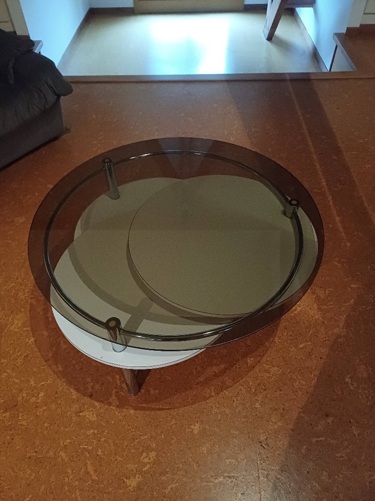 Vintage "Space Age" uitschuifbare salontafel, jaren '70, Ophalen, Gebruikt, Rond, Glas