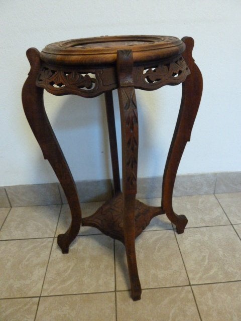 Antieke houten plantenstaander (Frans 1900) 75cm met marmer, Antiek en Kunst, Ophalen