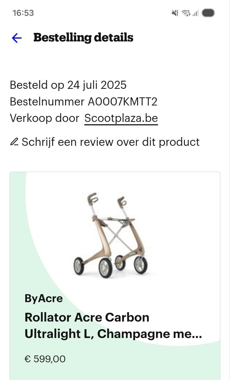 rollator Acre carbon ultralight L - 1 jaar oud, Ophalen, Opvouwbaar, Zo goed als nieuw